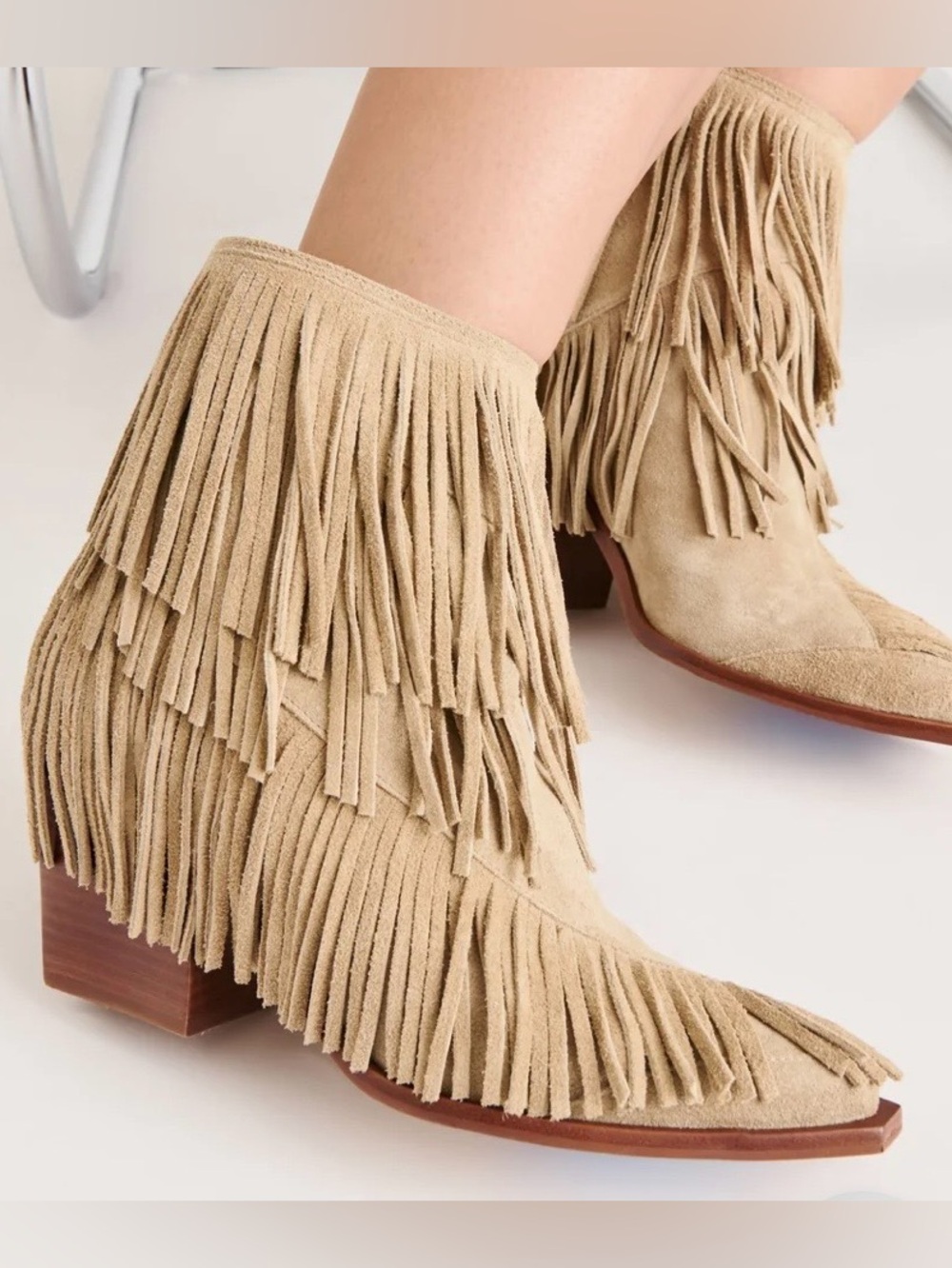 Dolce Vita DK Taupe Suede Layered Fringe Ankle Boots - Beige size 8